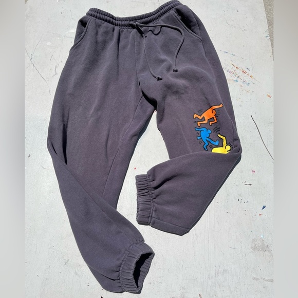 Men's Cotton On Joggers Gray Keith Haring M Stretch Pockets Sweats Graffiti Art - Picture 5 of 13